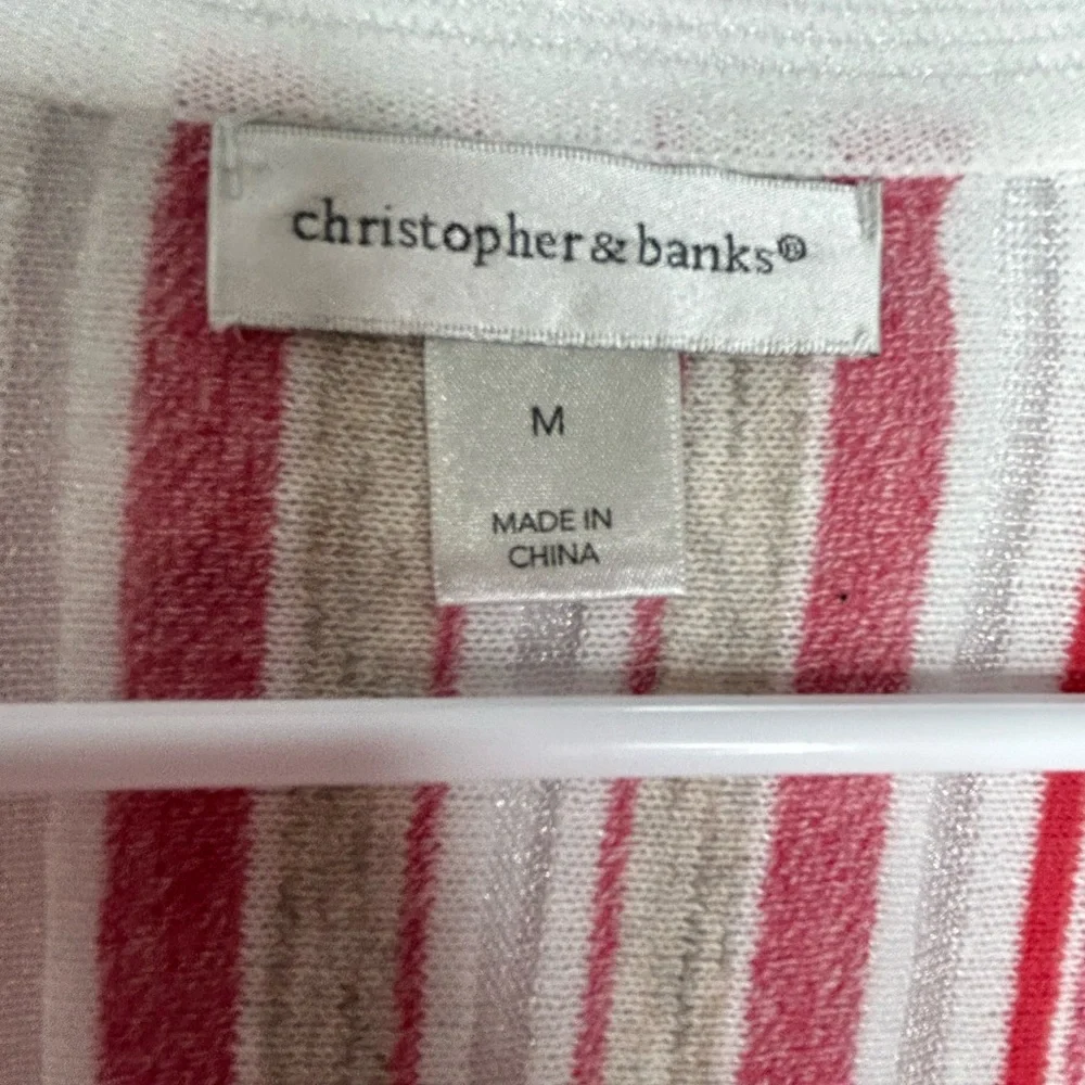Christopher & Banks Pink and White Striped Cardigan Medium - Picture 6 of 10